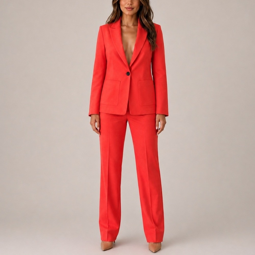 Argent Pant Suit 0 Bright Orange Wool Blazer Trousers Italian Fabric Power Suit